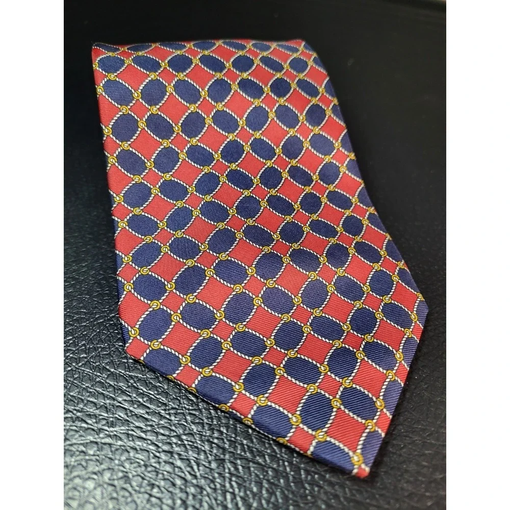 Vintage GUCCI MADE IN ITALY Crimson And BLUE 100% SILK TIE ROPE DESIGN‎ 4 INCH